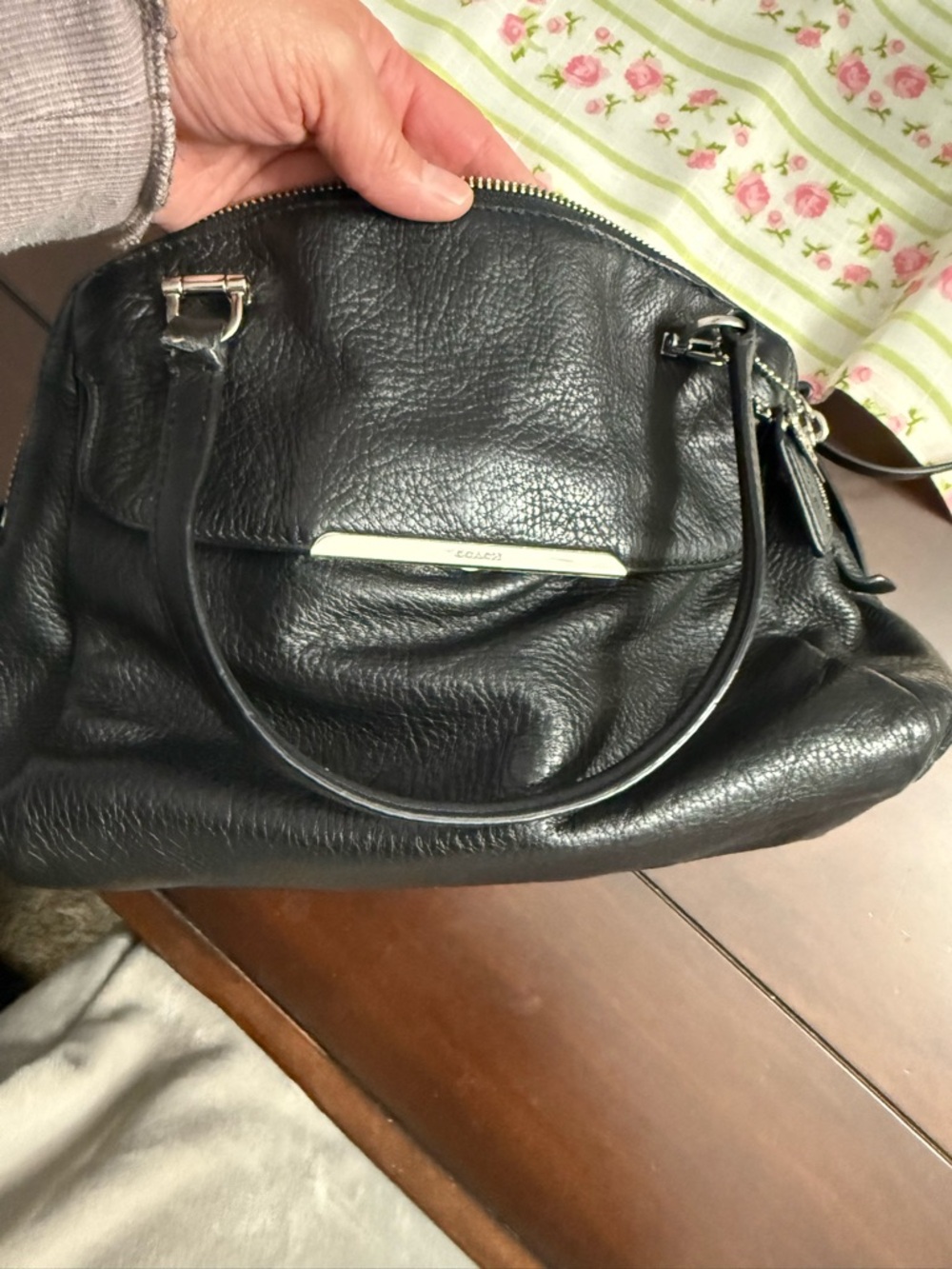 Coach Black Pebbled Leather Satchel with Silver Hardware